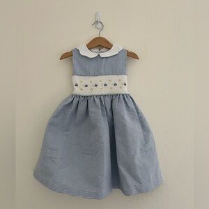Trotters London Confiture Smocked Bee Blue Striped Dress